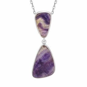 Sterling Silver Blue John Abstract Two Stone Drop Necklace D