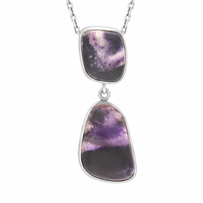 Sterling Silver Blue John Abstract Two Stone Drop Necklace D