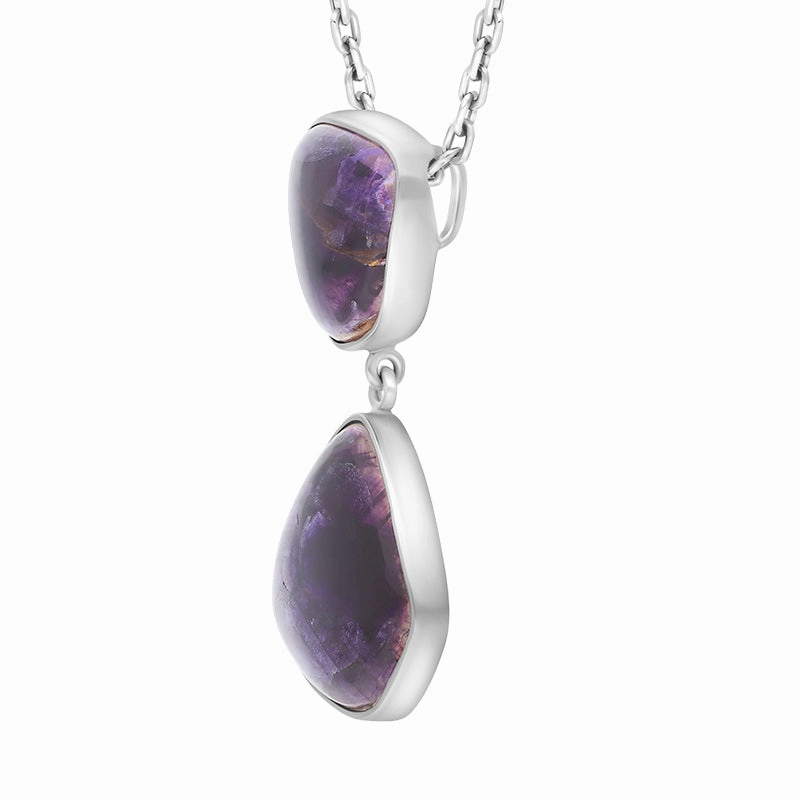 Sterling Silver Blue John Abstract Two Stone Drop Necklace D