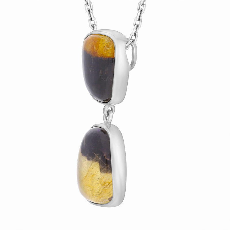 Sterling Silver Blue John Abstract Two Stone Drop Necklace D