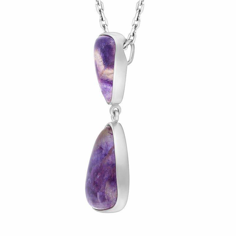 Sterling Silver Blue John Abstract Two Stone Drop Necklace D