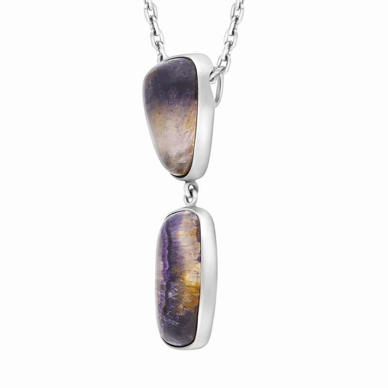 Sterling Silver Blue John Abstract Two Stone Drop Necklace D