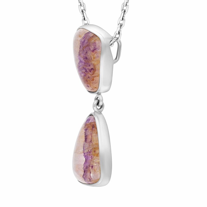 Sterling Silver Blue John Abstract Two Stone Drop Necklace D