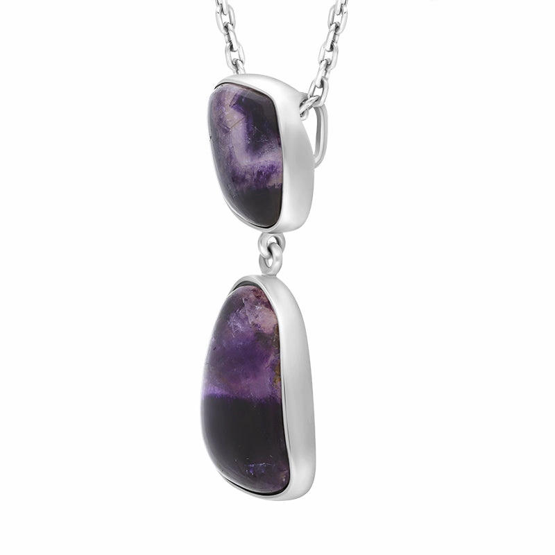 Sterling Silver Blue John Abstract Two Stone Drop Necklace D