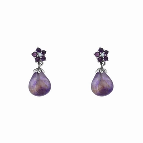 Sterling Silver Blue John Amethyst Pearl Flower Top Drop Earrings
