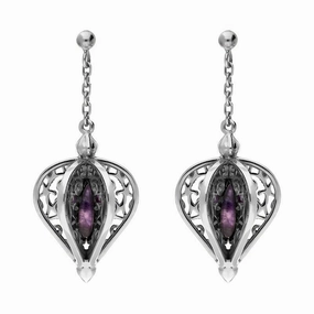 Sterling Silver Blue John Flore Filigree Drop Earrings