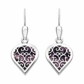 Sterling Silver Blue John Flore Filigree Heart Drop Earrings