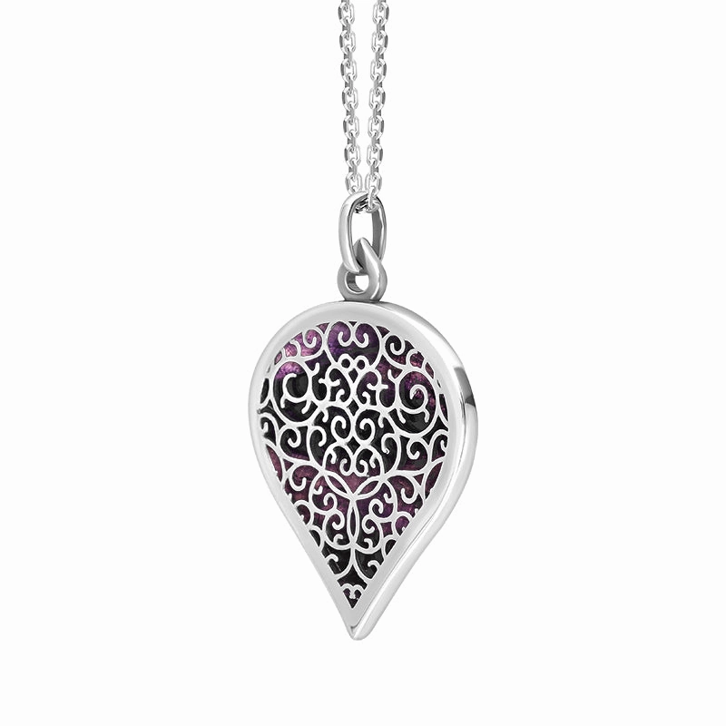 Sterling Silver Blue John Flore Filigree Large Heart Necklace