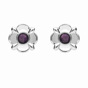 Sterling Silver Blue John Four Petal Flower Stud Earrings