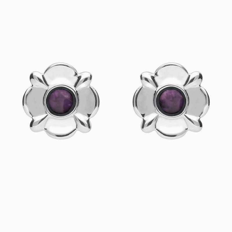 Sterling Silver Blue John Four Petal Flower Stud Earrings