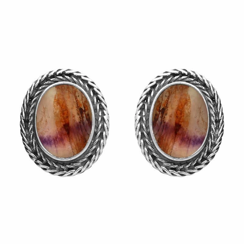 Sterling Silver Blue John Foxtail Oval Stud Earrings D