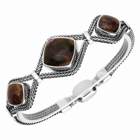 Sterling Silver Blue John Foxtail Three Stone Cushion Bracelet D