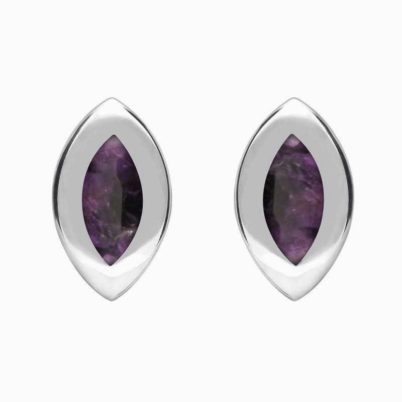 Sterling Silver Blue John Framed Marquise Stud Earrings