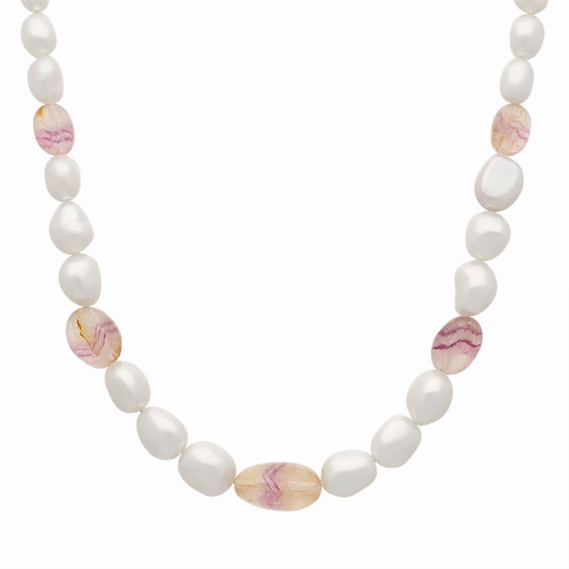 Sterling Silver Blue John Freshwater Pearl Necklace D