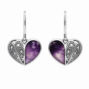 Sterling Silver Blue John Half Stone Heart Hook Earrings