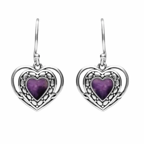 Sterling Silver Blue John Heart in Heart Drop Hook Earrings