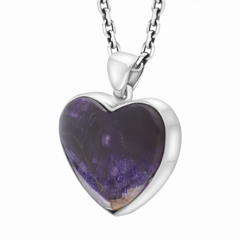 Sterling Silver Blue John Heart Pendant Necklace D