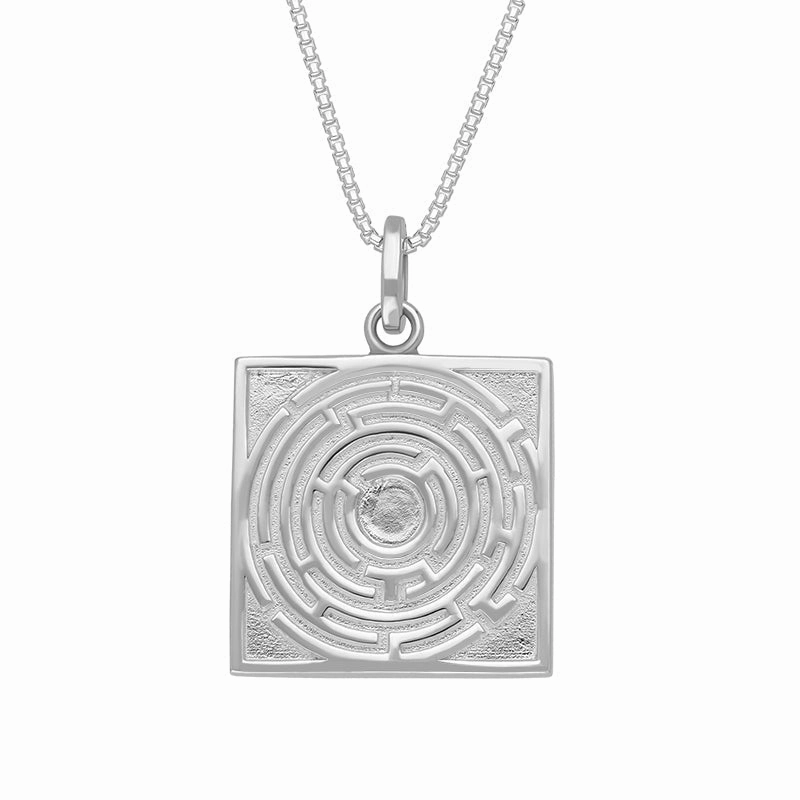 Sterling Silver Blue John House & Garden Solid Square Maze Necklace D