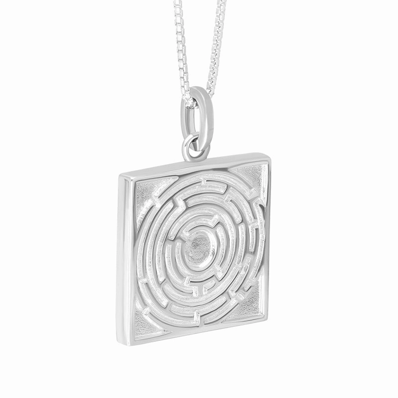 Sterling Silver Blue John House & Garden Solid Square Maze Necklace D