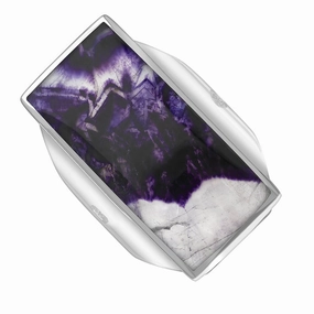 Sterling Silver Blue John King's Coronation Hallmark Large Oblong Ring D