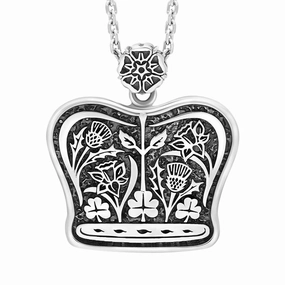 Sterling Silver Blue John King's Coronation Hallmark Medium Crown Emblem Necklace D