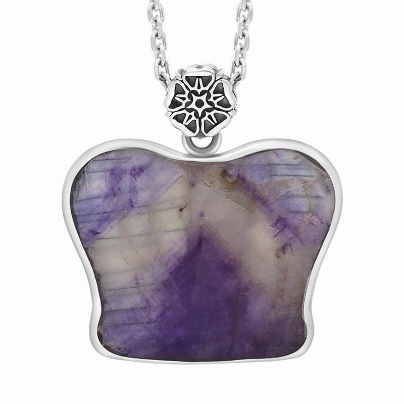 Sterling Silver Blue John King's Coronation Hallmark Medium Crown Emblem Necklace D