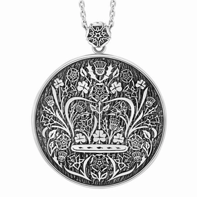 Sterling Silver Blue John King's Coronation Hallmark Round Crown Emblem Necklace D