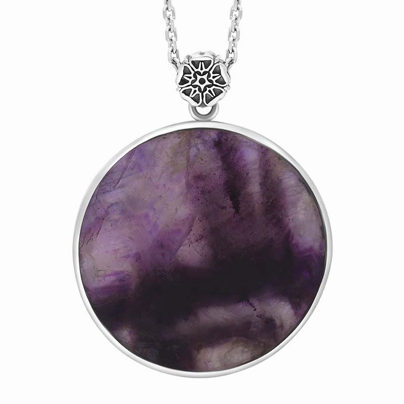 Sterling Silver Blue John King's Coronation Hallmark Round Crown Emblem Necklace D