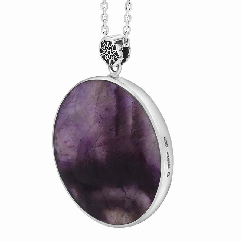 Sterling Silver Blue John King's Coronation Hallmark Round Crown Emblem Necklace D