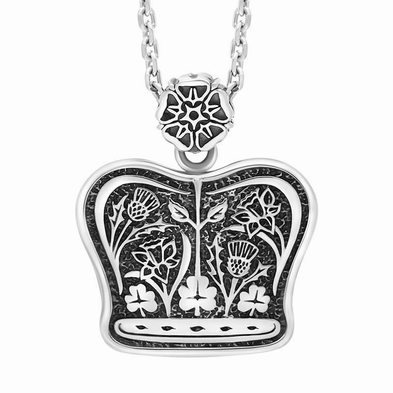 Sterling Silver Blue John King's Coronation Hallmark Small Crown Emblem Necklace D