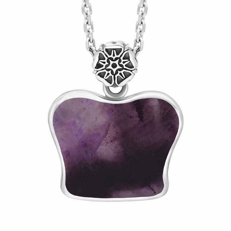 Sterling Silver Blue John King's Coronation Hallmark Small Crown Emblem Necklace D