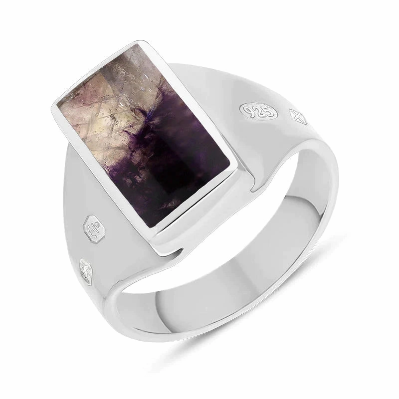 Sterling Silver Blue John King's Coronation Hallmark Small Oblong Ring D