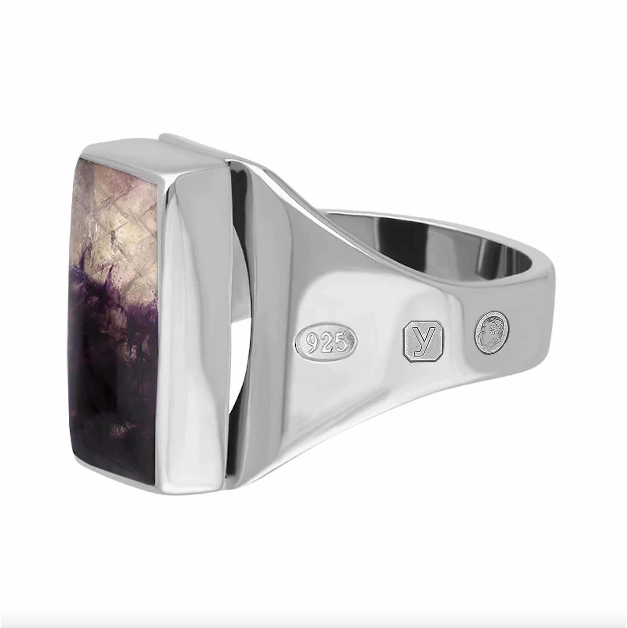 Sterling Silver Blue John King's Coronation Hallmark Small Oblong Ring D