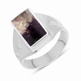 Sterling Silver Blue John King's Coronation Hallmark Small Oblong Ring D