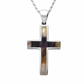 Sterling Silver Blue John Large Channel Cross Necklace D