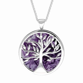 Sterling Silver Blue John Large Round Tree of Life Necklace