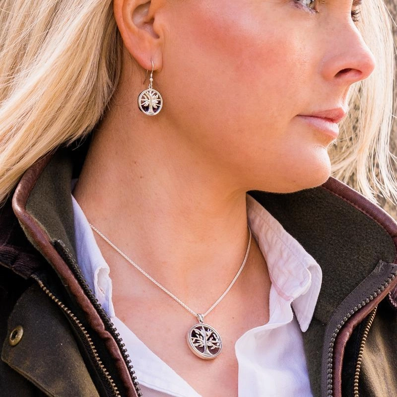 Sterling Silver Blue John Large Round Tree of Life Necklace