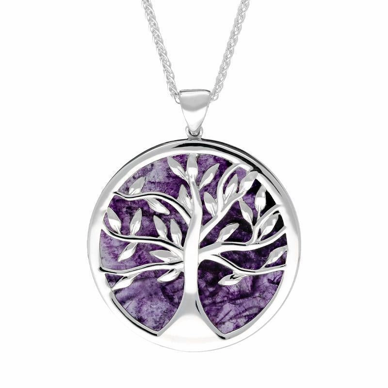 Sterling Silver Blue John Large Round Tree of Life Two Piece Set