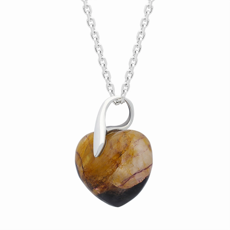 Sterling Silver Blue John Leaf Bail Medium Carved Heart Necklace