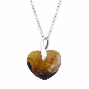 Sterling Silver Blue John Leaf Bail Medium Carved Heart Necklace