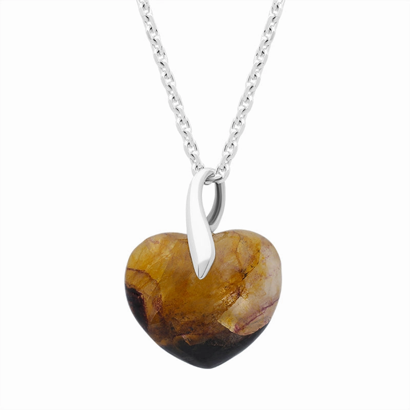 Sterling Silver Blue John Leaf Bail Medium Carved Heart Necklace
