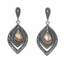 Sterling Silver Blue John Marcasite Fancy Pear Stud Earrings