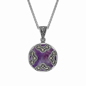 Sterling Silver Blue John Marcasite Four Arc Necklace