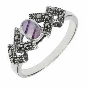 Sterling Silver Blue John Marcasite Oval Triangle Ring