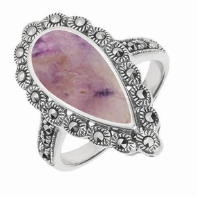 Sterling Silver Blue John Marcasite Pear Ring