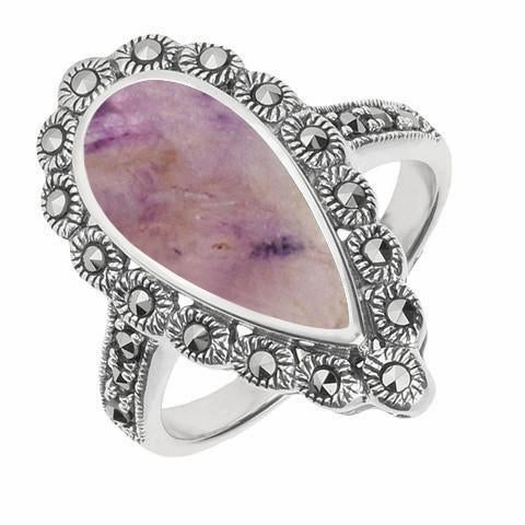 Sterling Silver Blue John Marcasite Pear Ring