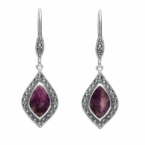 Sterling Silver Blue John Marcasite Pointed Pear Hook Earrings