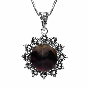 Sterling Silver Blue John Marcasite Round Beaded Point Edge Necklace