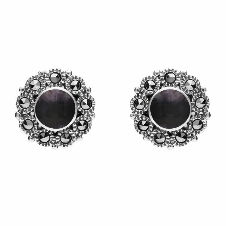 Sterling Silver Blue John Marcasite Round Stud Earrings