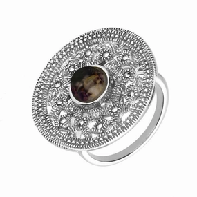 Sterling Silver Blue John Marcasite Shield Ring